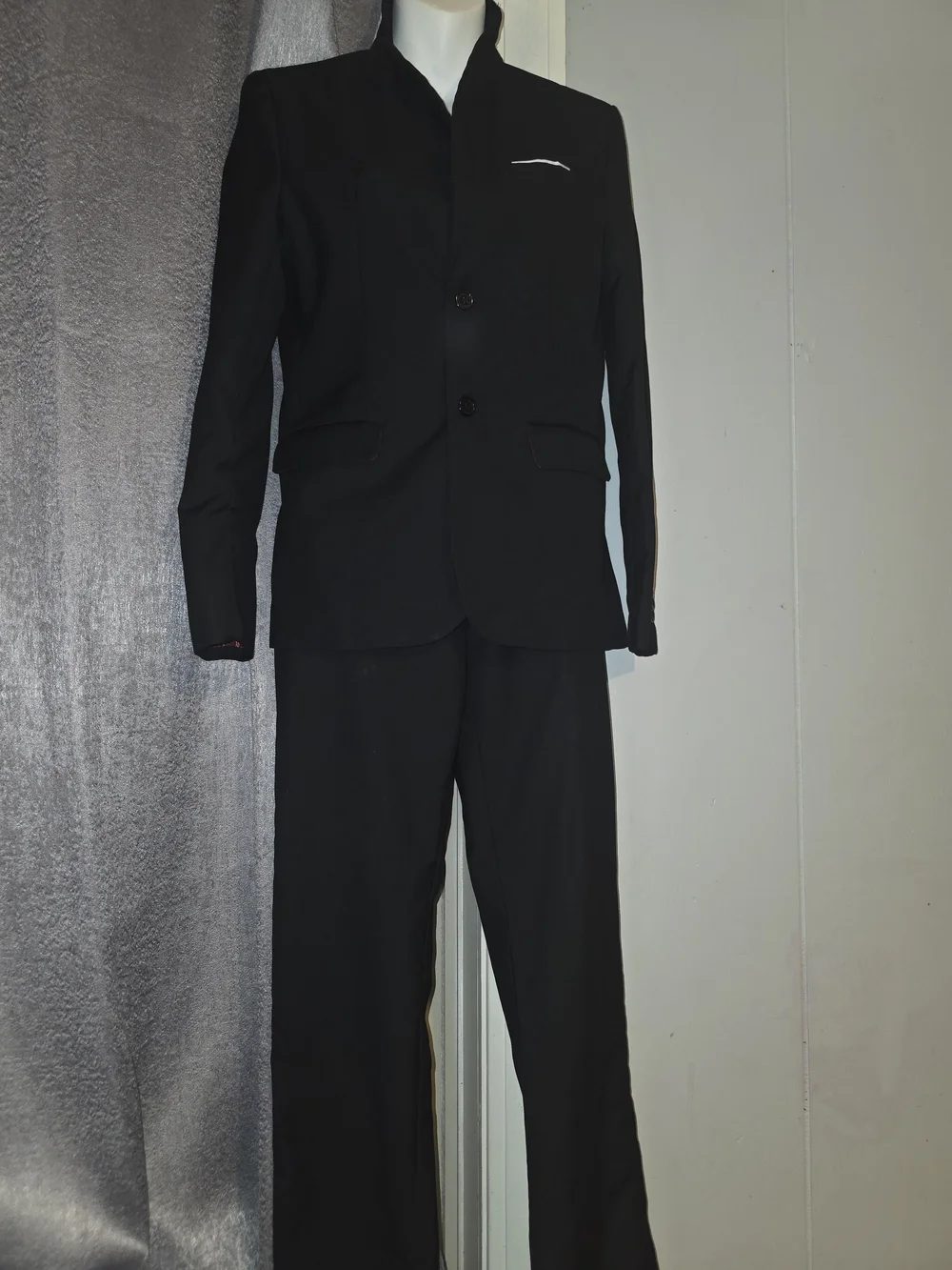 Kids Black Mandarin Collar Blazer and Trouser Set